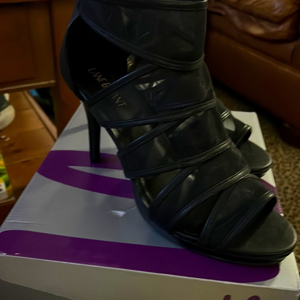 Lane Bryant brand. The straps across the top of the shoe are sheer.